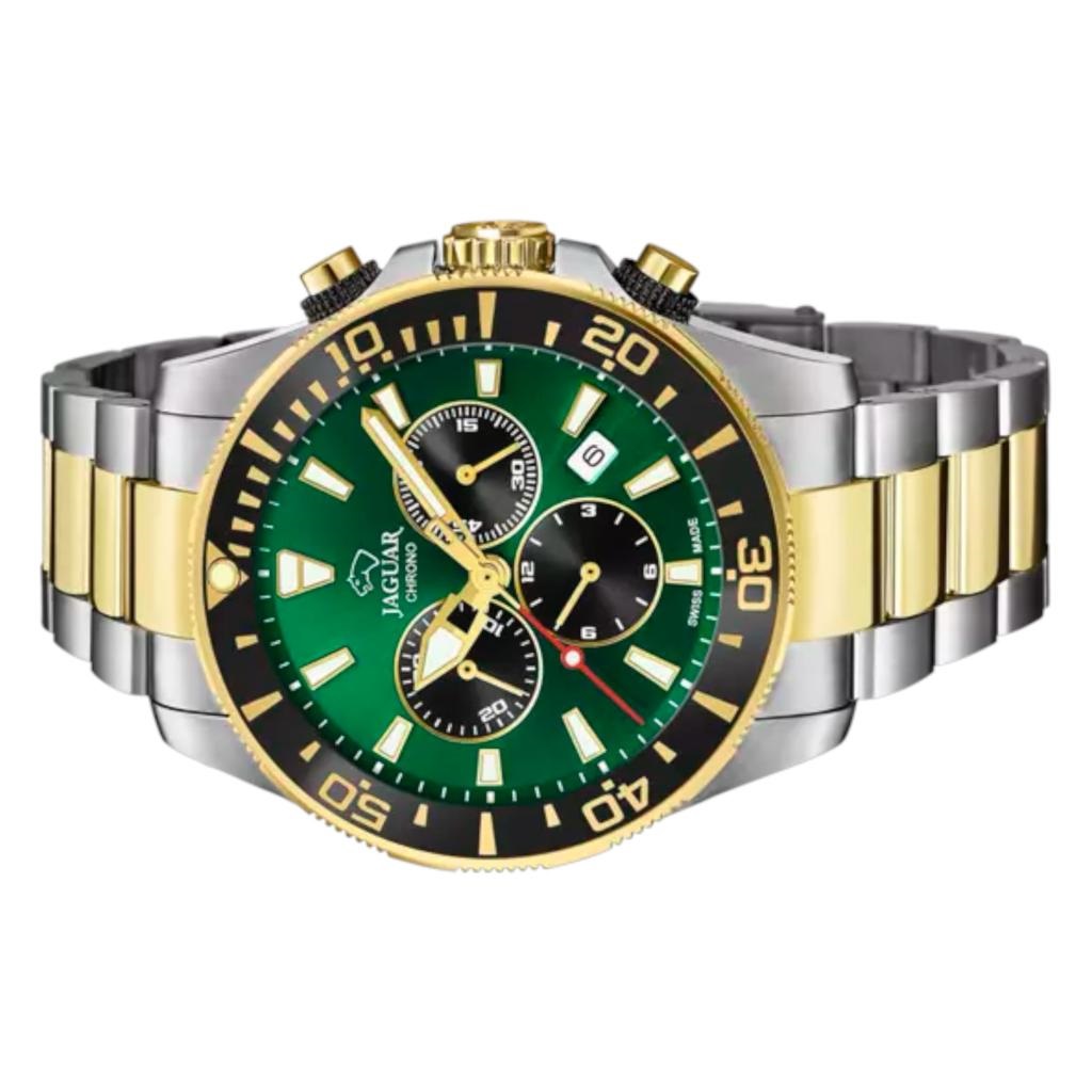 Orologio Uomo JAGUAR J862/3 Executive | Cassa E Cinturino In Acciaio 316L Bicolore | Quadrante Verde 43,5 Mm