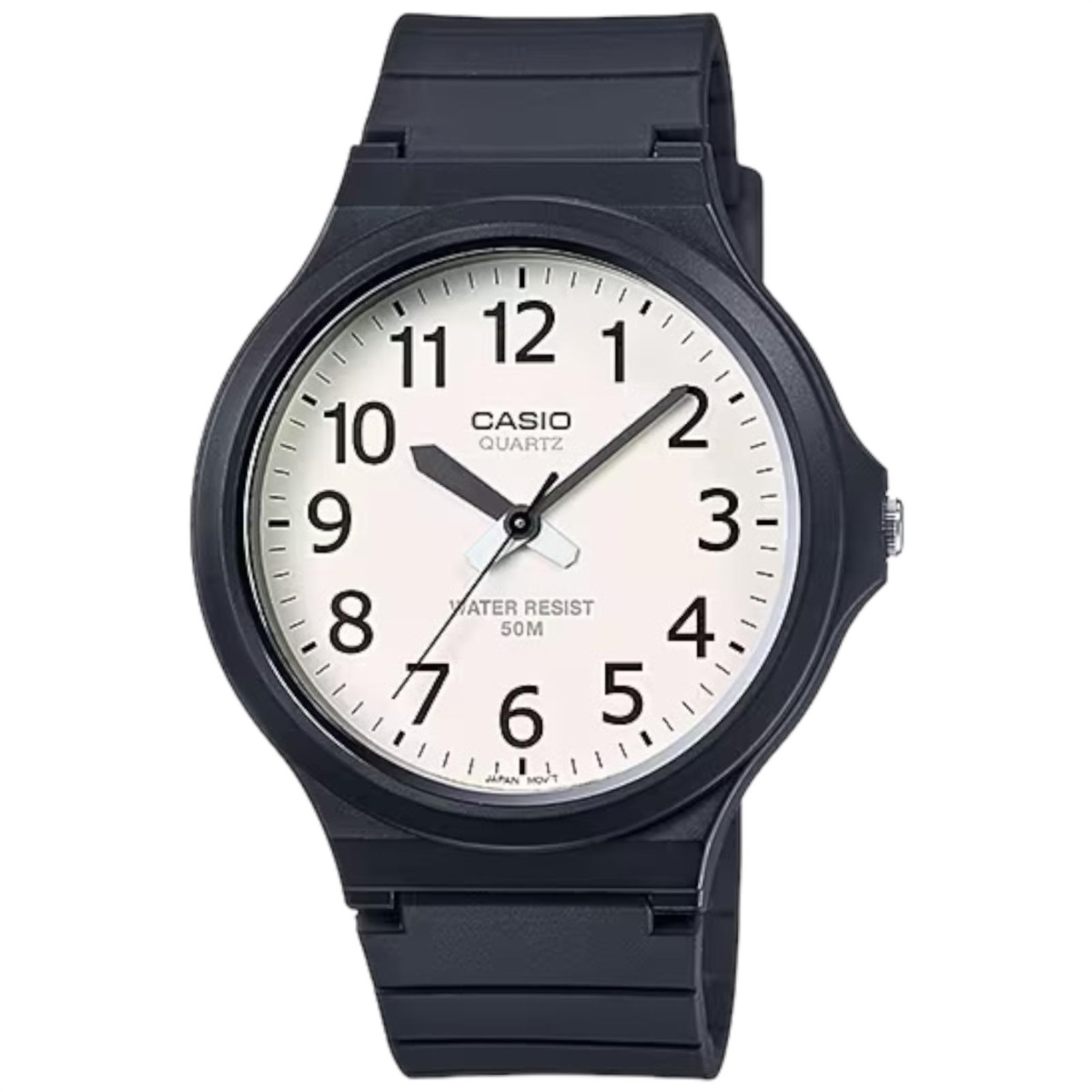 Casio MW-240-7EVCF Orologio Donna Analogico Al Quarzo - Cinturino In Resina Nero, Quadrante Bianco E Lancette Dorate