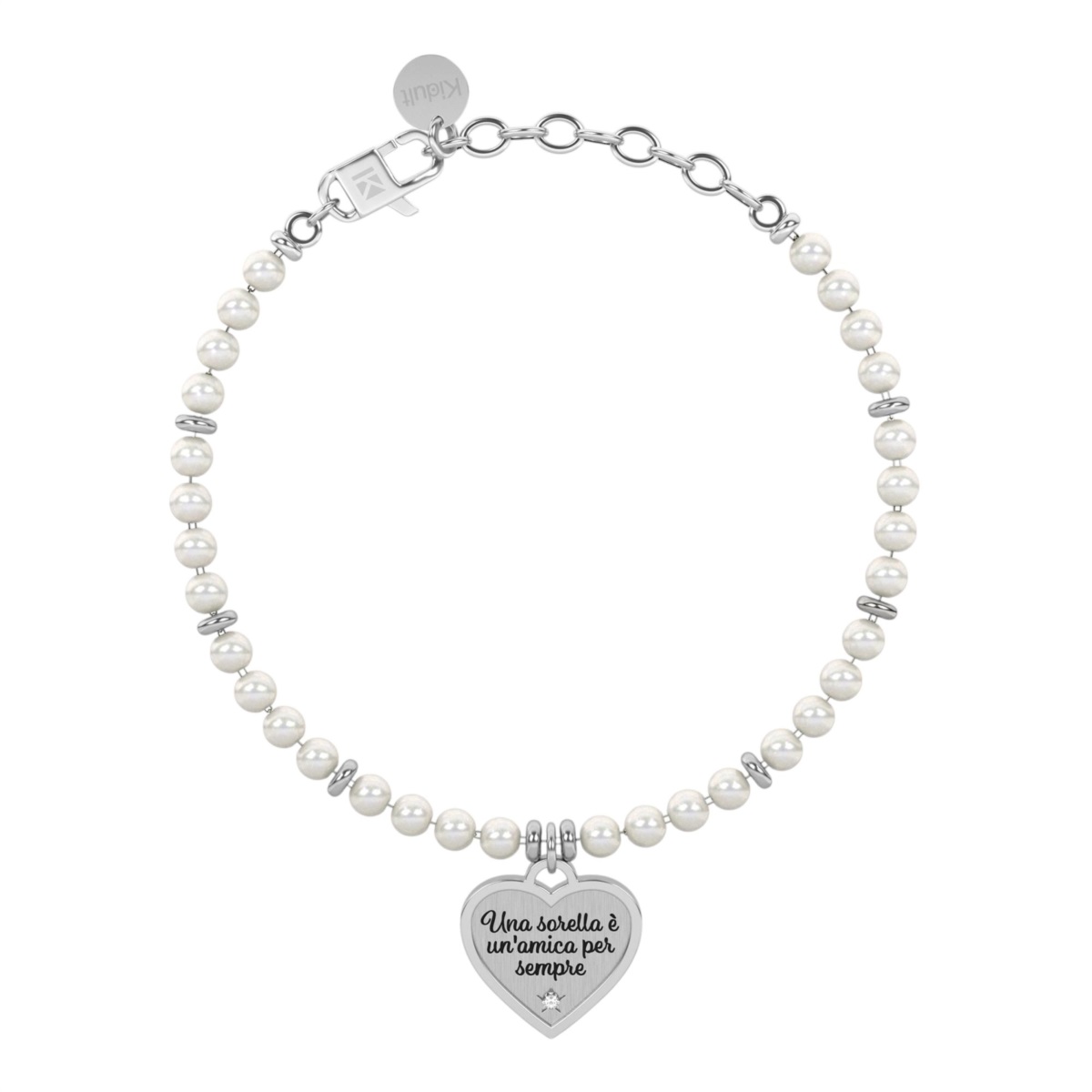 Bracciale KIDULT In Acciaio 316L Con Cristallo, Collezione Family, Scritta "Essere Sorelle è...", Regolabile 16-19 Cm